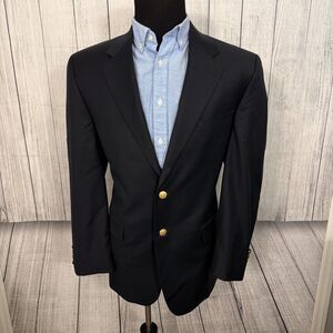 Lauren Ralph Lauren 42L Navy Blue Wool Gold Metal Button Single Vent Blazer